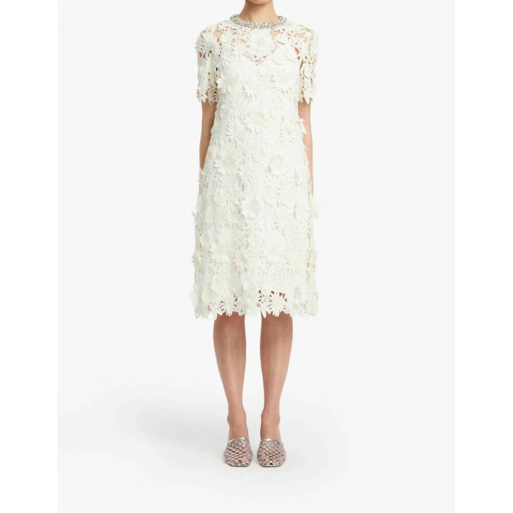NEW LEO LIN sheridan embellished lace midi dress in snow